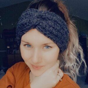 Handmade crochet headband ear warmer black/gray